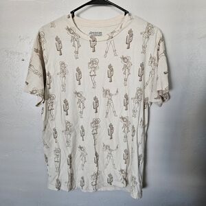 American Highway Women's Medium Beige Cowgirl Cactus Western Graphic Tee T-shirt